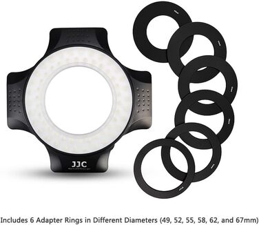 JJC LED кільцевий світловий прилад (кольцевий блиск) для DSLR камер Canon, Sony, Nikon, Olympus, Fuji - 60 LED, дифузор, адаптери 49-67mm