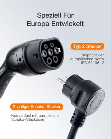 Кабель для зарядки електромобіля Type 2 Schuko 3.68 кВт 10м, 6-16A з дисплеєм та таймером