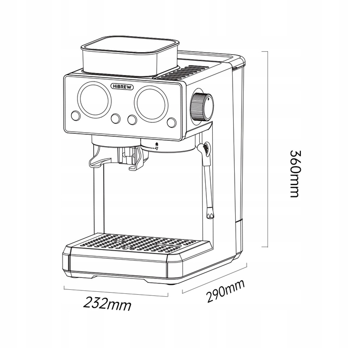 Ріжкова кавомашина HiBREW H20, 1350 Вт, чорна