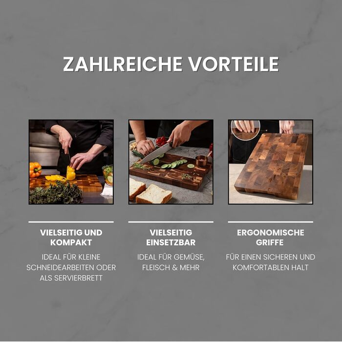 Premium Cutting Board made of Solid Acacia Wood - Antibacterial Wood & Dishwasher Safe - Ideal Kitchen Board for Hobby and Professional Chefs - 32.5 x 22.5 x 1.5 cm