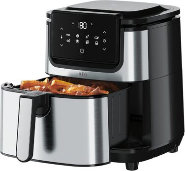 AEG AF6-1-4ST Hot Air Fryer / Frying / Grilling / Roasting / Baking with little to no oil / 8 programs / 3.5 l capacity / dishwasher safe / LED touch display / programmable / Stainless steel, Grey Stainless Steel 3.5l Capacity Series 6000