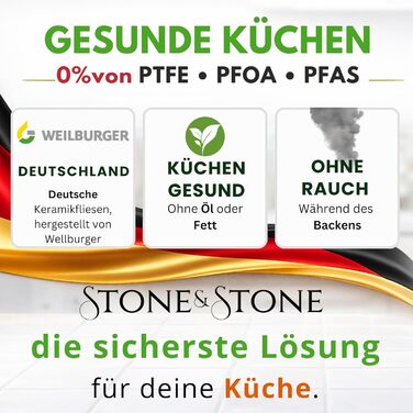 Stone&Stone Сковорода гриль індукційна 28 см квадратна з антипригарним покриттям та знімною ручкою, німецька кераміка, сталеве дно, для газових плит та духовки, без PFAS, PFOA та PTFE