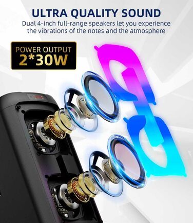Портативна караоке-машина з 2 мікрофонами та LED-підсвіткою, Bluetooth, PA-система, для дому та вечірок, чорна
