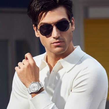 Годинник SAPPHERO для чоловіків: класичні кварцові годинники з нержавіючої сталі, водонепроникні 50M, з календарем. Елегантний подарунок для чоловіків. Срібний колір, білий циферблат.