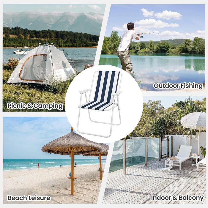 WOLTU Folding Camping Chairs, 2-Piece Set, Folding Chair, Lightweight Fishing Chair with Armrests for Picnic, Outdoor, Hiking, Garden, Balcony, (White+Blue)
