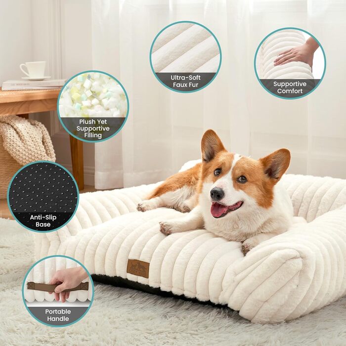 Килимок для котів XL, кремовий, 80x60x33 см - м'яке ліжко-софа для котів та собак