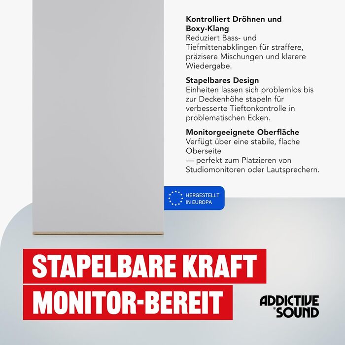 Бас-пастка для кутів Addictive Sound Standard — Студійна акустична панель (басова пастка) зі спеціальної мінеральної вати, 80-2000 Гц, бежева, 98 см, Made in EU