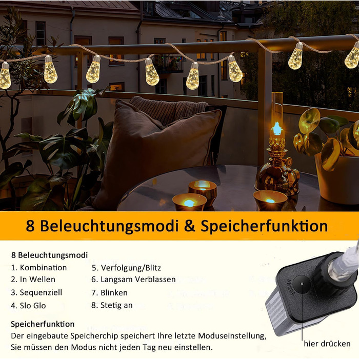 LED гірлянда Redefun 9м, 16 лампочок, зовнішня та внутрішня, 8 режимів, таймер, для декору саду, балкону, вечірки, весілля, з вилкою