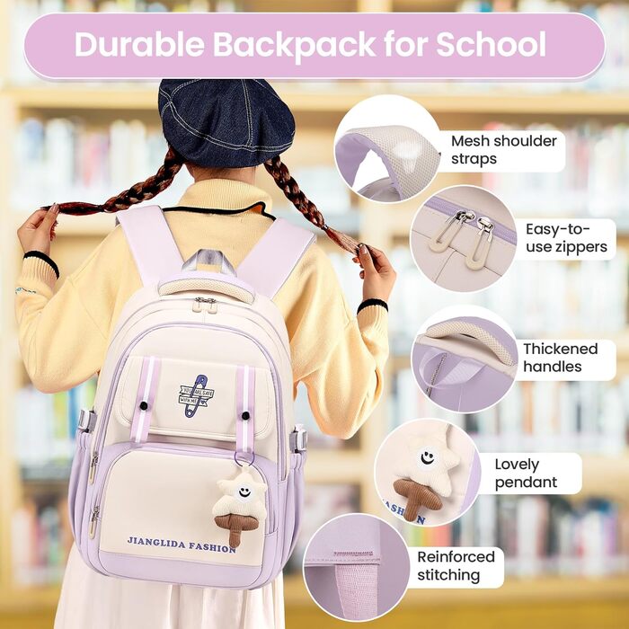 Дитячий рюкзак IvyH для дівчаток - стильний шкільний рюкзак, водонепроникний, великий, для 3-6 класів, фіолетовий