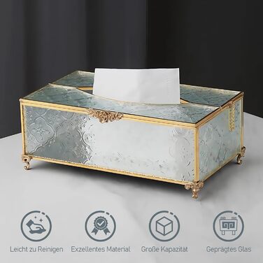 SLHEQING Tissue Box Gold Cosmetic Tissue Box Rectangular Tissue Dispenser Tissue Box made of Glass and Metal Tissue Box for Dresser Bathroom Decor Living Room Bedroom Office