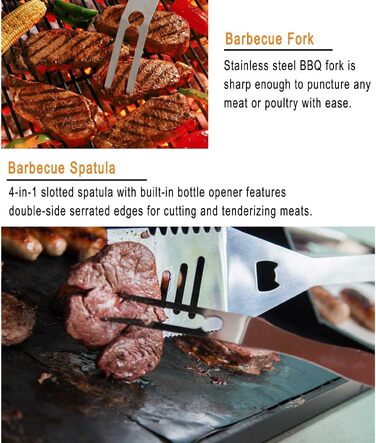 Набір аксесуарів для гриля та барбекю Grilljoy, 24 предмети, нержавіюча сталь в алюмінієвому кейсі, термостійкі ручки, для кемпінгу та саду