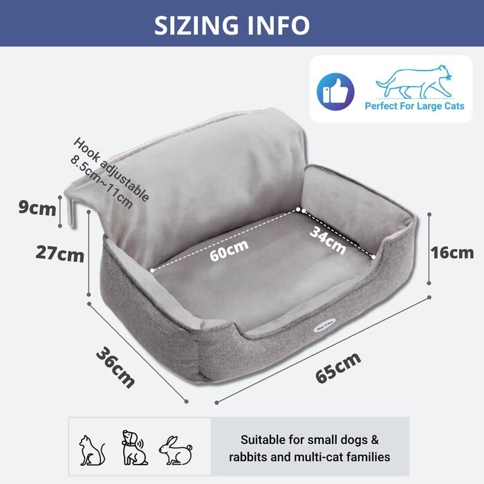 Килимок для котів на батарею Happi N Pets, сірий, 65x36x27 см, регульований кріплення