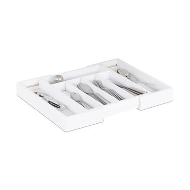 Relaxdays White Bamboo Cutlery Box, Adjustable