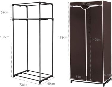 RELAX4LIFE Wardrobe with Metal Frame, Fabric Closet with Large Storage Space, Folding Wardrobe with Cover, Textile Closet with Non-Slip Feet, Folding Clothes Closet Fabric Wardrobe (Coffee Brown)