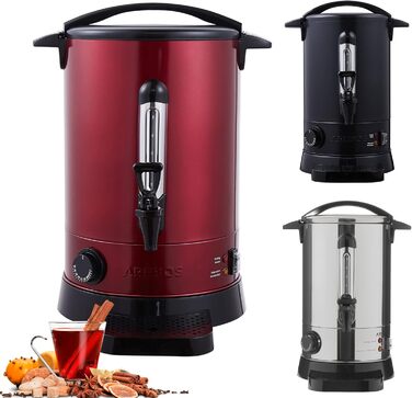 Arebos Glühwein Cooker 950 W | Hot Beverage Dispenser | 6.8 L | with Drip Tray, Spout, Thermostat, and Overheating Protection | Temperature Setting from 30-110 °C | (Red)