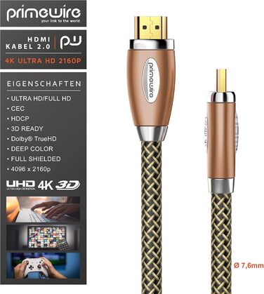 HDMI кабель 2.1 Premium 8K UHD II 3 метри - CSL - Висока швидкість, Ethernet, 3D ARC CEC, Екранований кабель, мідний дизайн