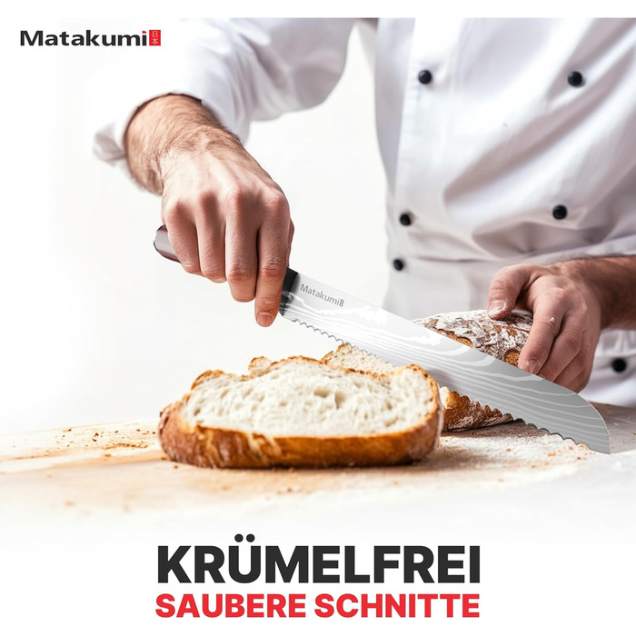 Ніж для хліба Matakumi 20 см з хвилястим лезом - гострий ніж для нарізання хліба з нержавіючої сталі, для хліба та булочок