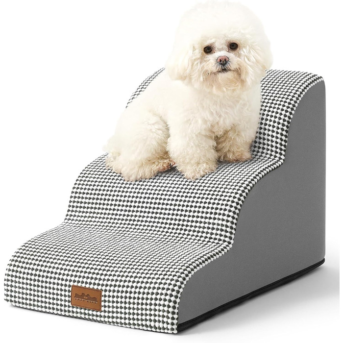 Dog Stairs for Small Dogs 50cm, Pet Stairs for Bed made of High-Density Sponge, Dog Stairs Dog Ramp with Washable Cover and Non-Slip Bottom, 40x72x50cm, 4 Steps, (White/Black, 3 Steps (40x57x40cm))