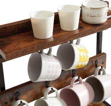 Vintage Mug Holder with 8 Hooks, Coffee Cup Holder for Kitchen Countertop, Cup Stand with Storage Bottom, for Kitchen Dining Room Cafe 40 x 15 x 40 cm, Vintage Brown TBJ002H