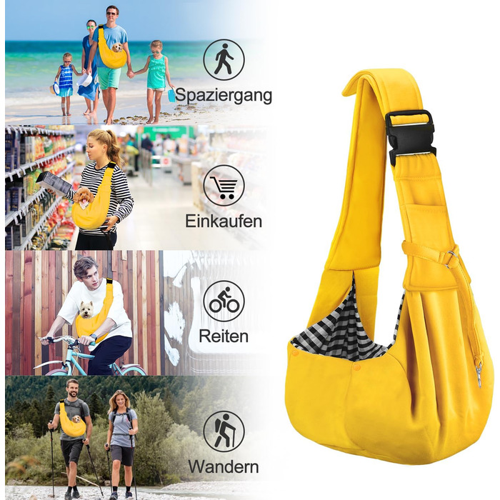 PetLoft Сумка-переноска для собак та котів, реверсивна, регульована, Cross-Body Carrier з підстібкою для нашийника (Жовтий)