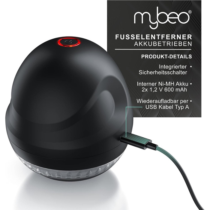 Електричний видальник ворсу MyBeo - бездротовий прилад для одягу з 2 змінними лезами та USB-кабелем для зарядки