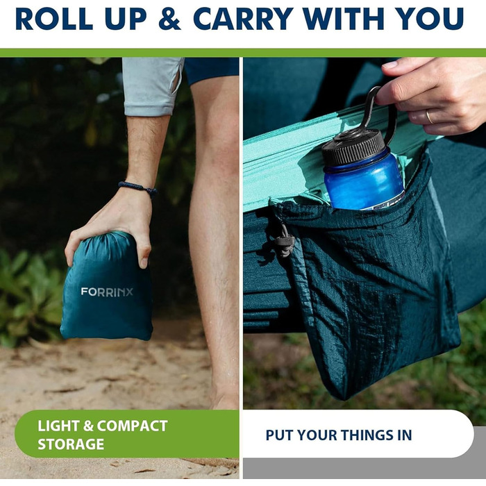 Гамак подвійний для кемпінгу 300x200 см, нейлон, синій, вантажопідйомність 300 кг