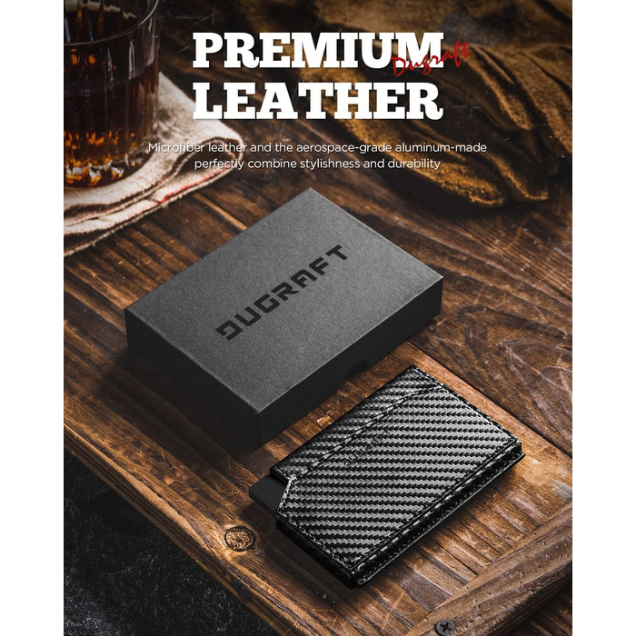 DUGRAFT Мінімалістичний гаманець з віконцем для ID, тонкий, RFID-захист, вміщує 5-8 карт та гроші, чорний