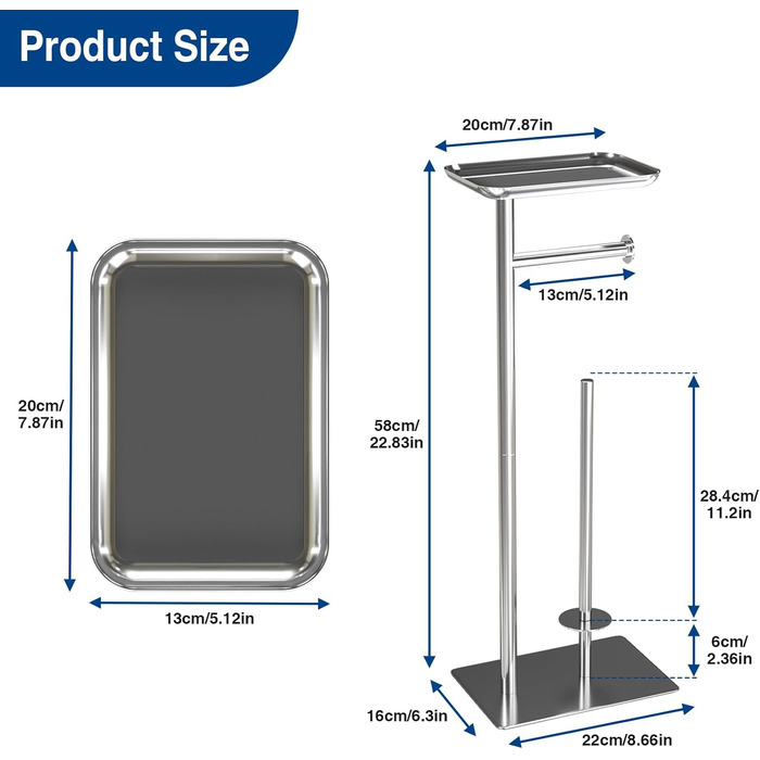 Настінний тримач для туалетного паперу з полицею, хромований, з місцем для 4 запасних рулонів
