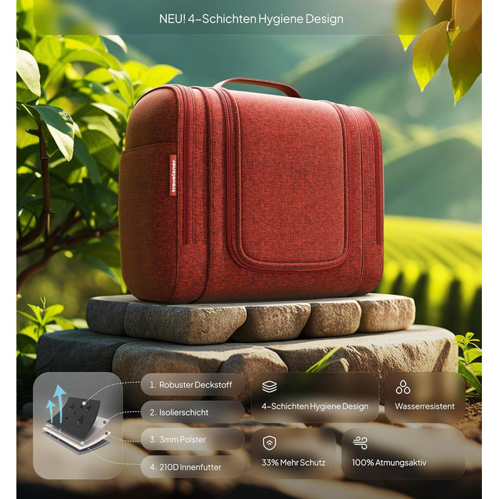 Чохол для туалетних речей Traveaner 7 відділень, 3-в-1, водонепроникний, для подорожей (червоний, XXL)