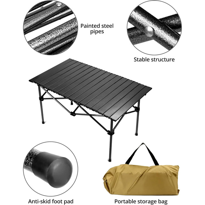 Складний стіл QWORK® для кемпінгу, подорожей, пікніка 95x55x50 см, чорний