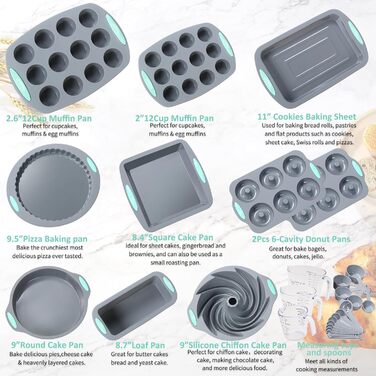 Encounter 30-in-1 Silicone Baking Set - 10 Silicone Baking Molds, Cake Pans, Baking Sheet, Donut Mold, Muffin Mold with Measuring Cups and Spoons