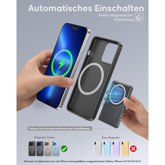 Powerbank Ntaanoo MagSafe 5000mAh з швидкою зарядкою 20W для iPhone 16/15/14/13/12, чорний