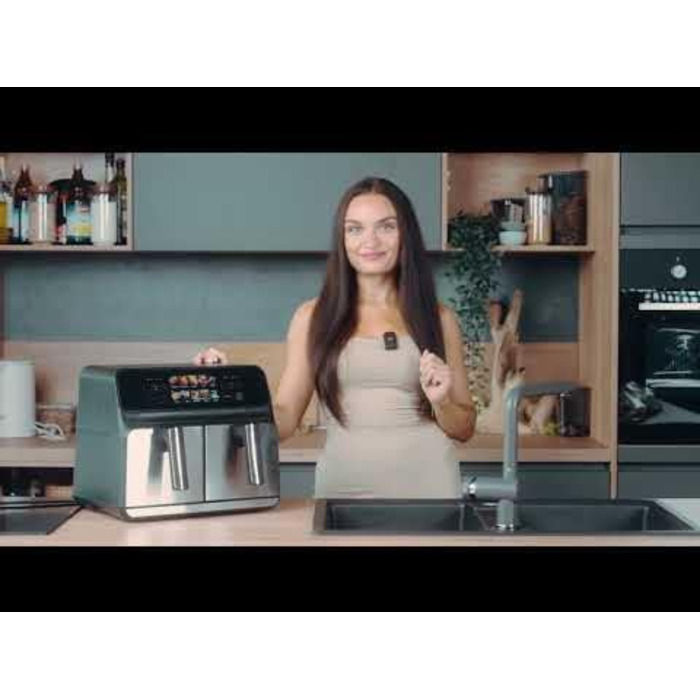 Аерофритюрниця ProfiCook 8 л з двома камерами, без олії, подвійна фритюрниця з кольоровим дисплеєм, 2200 Вт, чорний-інокс, модель 2024