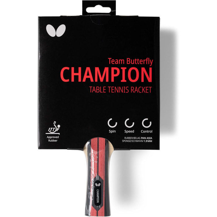 Стіл тенісний ракетковий набір Butterfly Champion | Професійний ракетковий набір для досвідчених гравців | ITTF, Чорний, Червоний, Конкав