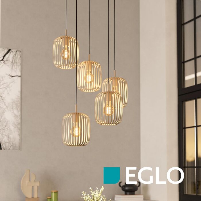 Торшер EGLO Romazzina на штативі: металева настільна лампа чорного кольору для спальні та вітальні, цоколь E27 (кластерна люстра 5-лампова пісочного кольору)