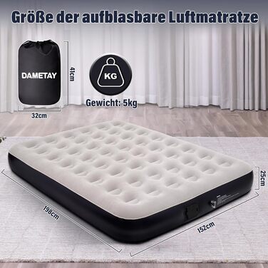 Надувне ліжко для двох осіб з автоматичним накачуванням, 198x152x25 см, Deep Blue