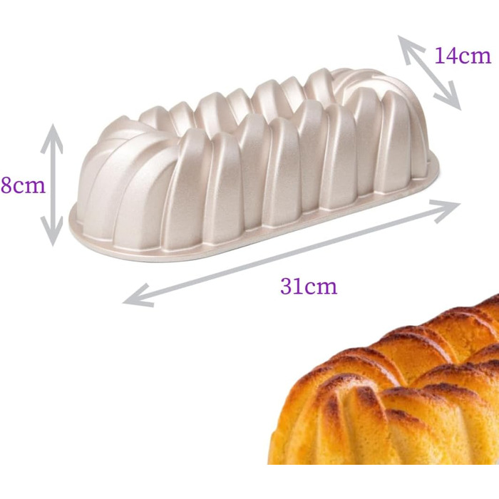 Форма для випікання Patisse 04503, для кексів, бріошів і хліба, плетена, литий алюміній, бежево-золота, 31x14x8 см