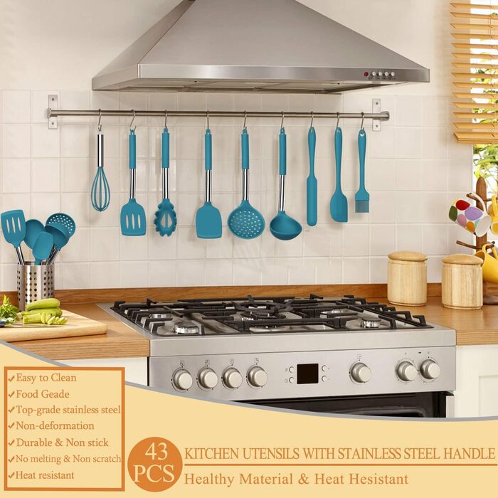 Набір кухонних аксесуарів Umite Chef 43 шт. з силікону, синій, для антипригарного посуду