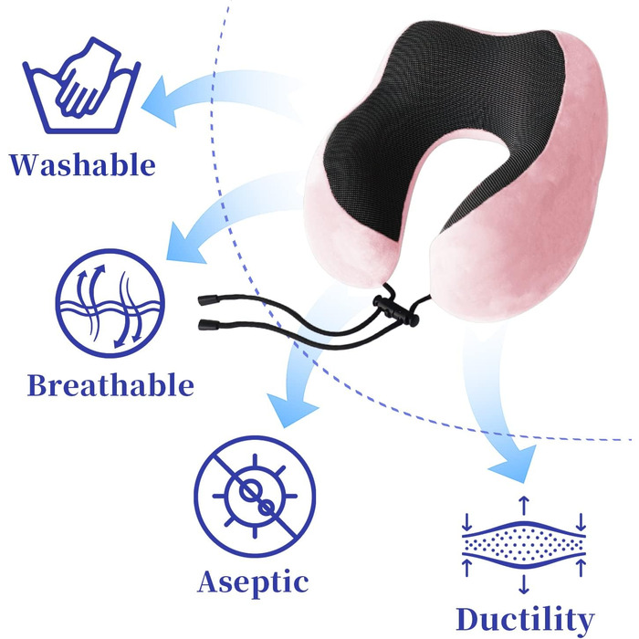 Подушка для шиї Poligono для подорожей: компактна, легка, з memory foam, рожева