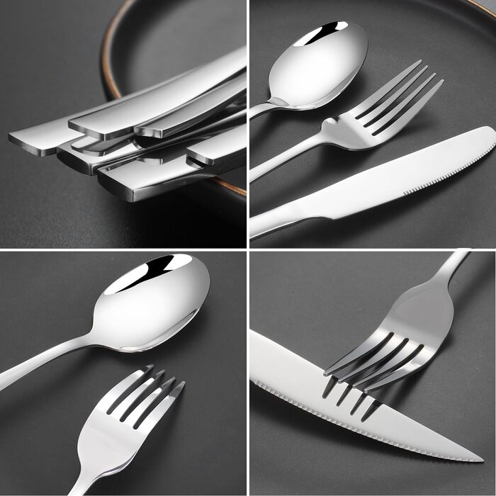 Stainless Steel Cutlery Set 12 Persons Essential with Steak Knives (72-Piece) - Dishwasher Safe, Silver Cutlery, Cutlery Set, Dining Cutlery, Cutlery Set 12 Persons - Table Cutlery for Home/Party