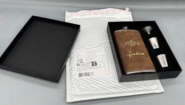 Набір фляг з гравіюванням гір, фляга з нержавіючої сталі 8oz/237ml, персоналізований подарунок на день народження, персоналізовані подарунки для чоловіків, кемперів, мандрівників (сірий) (Braun-design 5, 355ml/12oz)