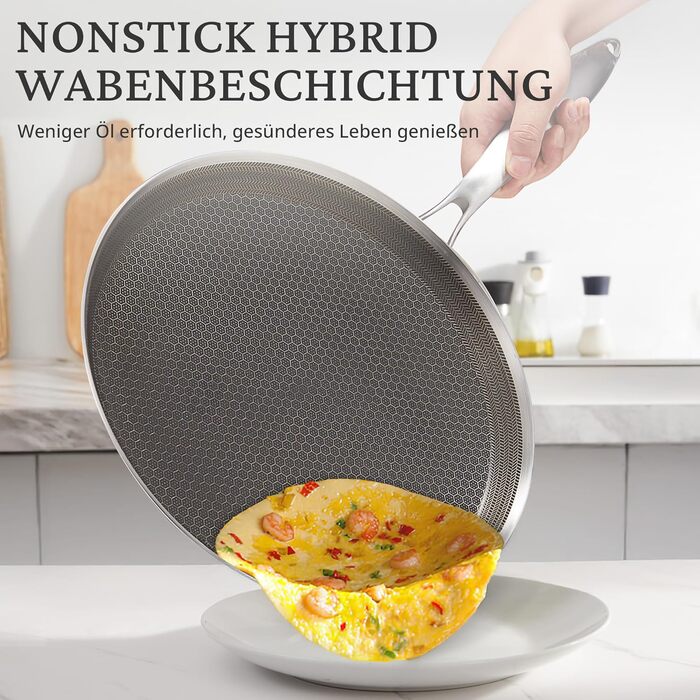 Сковорода для млинців KOKHUB з нержавіючої сталі 28 см з антипригарним покриттям та стільниковим малюнком, для індукційних, електричних та газових плит