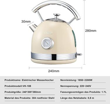 Wiltal Retro 2-Slice Toaster, 6 Adjustable Browning Levels, with High-Quality Bun Warmer, Warming-Defrost-Cancel Function, Countdown Display (milky)