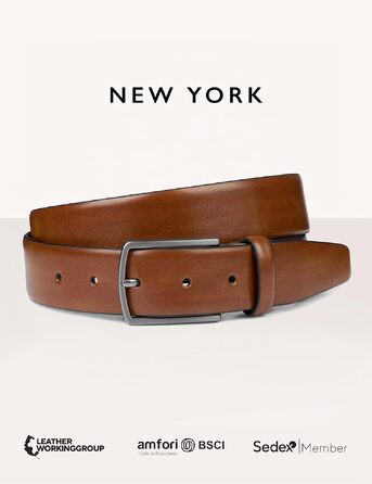 Шкіряний чоловічий ремінь FENIX NEW YORK Desert Cognac (80 см), ширина 35 мм, регульований ремінь для костюма та джинсів, гіпоалергенна пряжка