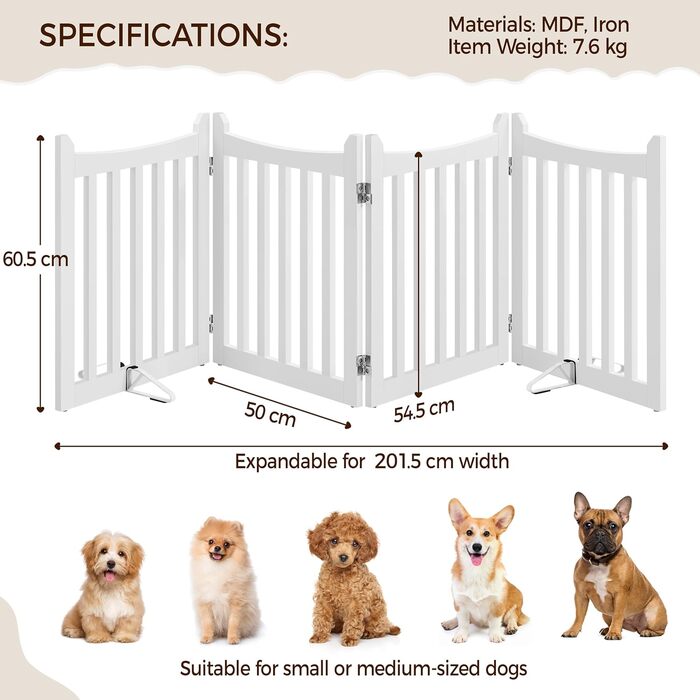 Yaheetech Freestanding Dog Gate - 4 Panel Pet Barrier, 60.5 x 201.5 cm - White