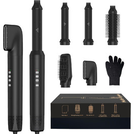 Набір для укладки волосся 6 в 1: фен-щітка, плойка, випрямляч, термощітка, фен, для всіх типів волосся (Чорний)