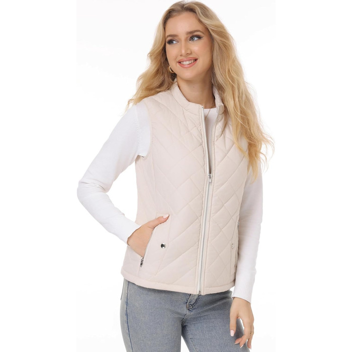 Жіноча жилетка Fuinloth, осіння легка стьобана жилетка, безрукавна куртка, короткий жилет, гільє (L, бежевий)