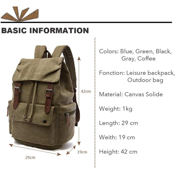 Canvas Backpack Vintage for Laptop Daypack Hiking Travel Large Capacity Bag Unisex