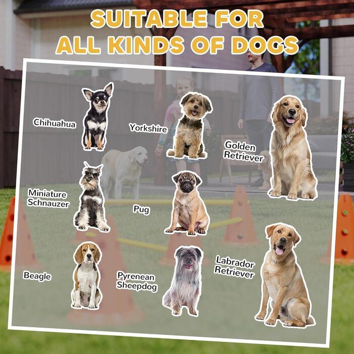 Набір для аджиліті для собак PawHut: 8 кеглів, 8 стійок, 3 перешкоди, регульована висота, з сумкою, оранжевий, багатокольоровий