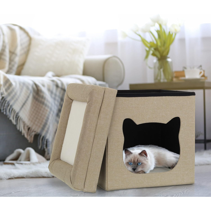 Кігтечка для котів Relaxdays, будиночок для котів, 2 поверхи, складана, 44x40x40 см, коричневий/білий